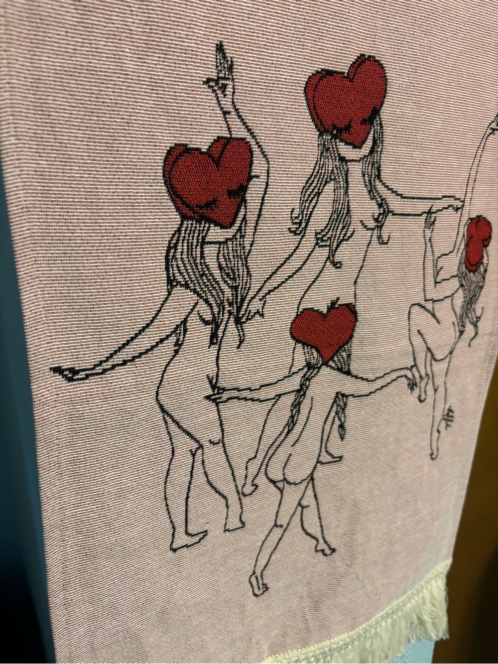 Valfre Pink Wall Hanging Tapestry with Red Heart-Head Dancers - Picture 2 of 2